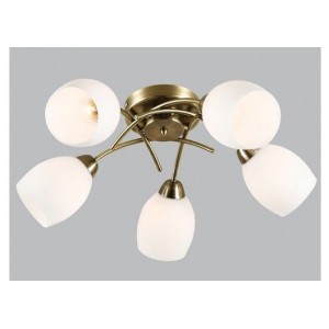 Brightstar CH489/5 Antique Metal Chandelier with White Glass Antique Brass