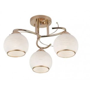 Brightstar CF195/3 GOLD Metal Ceiling Fitting with Patterned White Glass Polished Gold