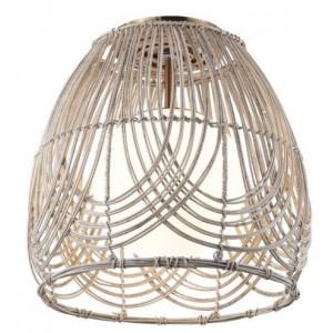 Brightstar CF444 RATTAN Metal Ceiling Fitting with Natural Rattan and White Glass