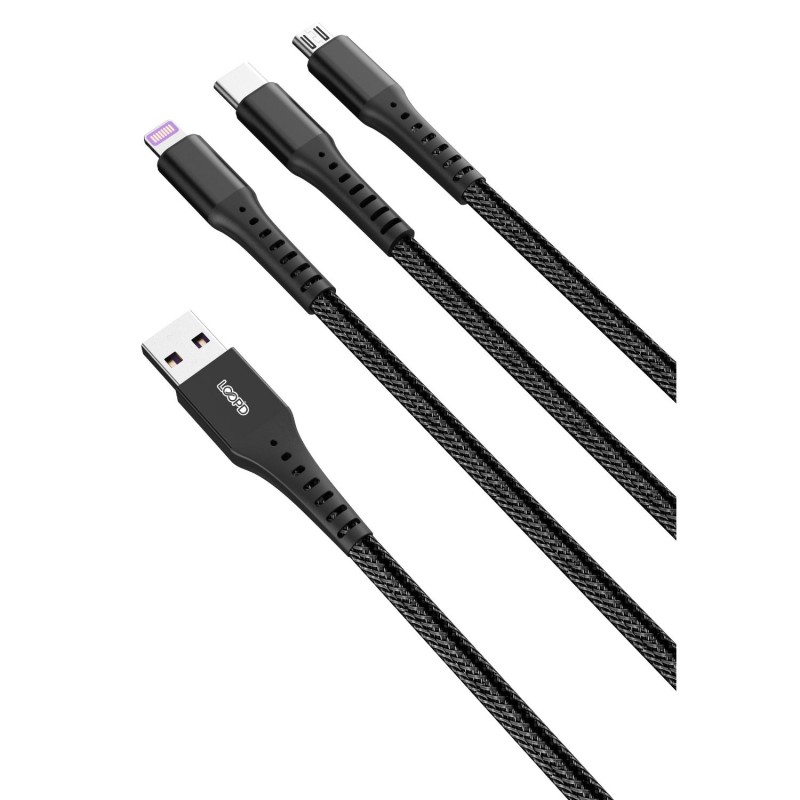 Emtec ECCHAT700AP Cavo USB 3-in-1 120cm – USB-A A Lightning, Micro-USB E Type-C, Ricarica Rapida 3A, Nero