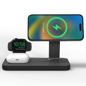 Mophie Universal Snap+ 3-in-1 Wireless Charging Stand with UK Plug Wall Adapter - Black