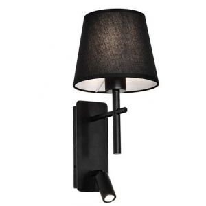 Brightstar WB278 BLACK Metal Wall Bracket with Black Fabric Shade and 2 Switches