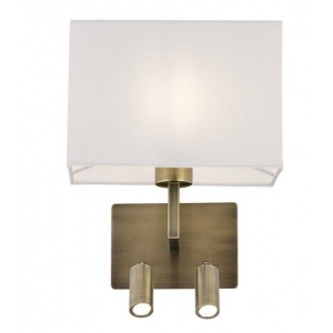 Brightstar WB408/3 ANTIQUE 6W Metal Wall Bracket with 2 Switches and White Shade