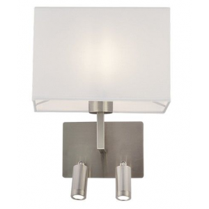 Brightstar WB407/3 SATIN 6W Metal Wall Bracket with 2 Switches and White Shade