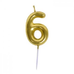 Casey 10cm Gold Numerical Birthday Candle - Nr.6
