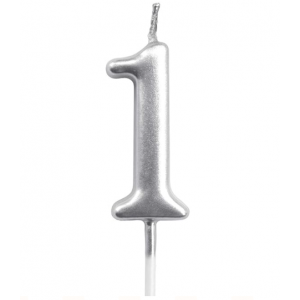Casey 10cm Silver Numerical Birthday Candle - Nr.1