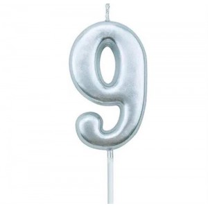 Casey 10cm Silver Numerical Birthday Candle Nr.9