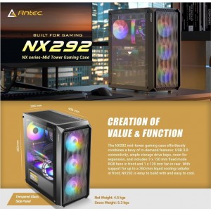 Antec NX292 ATX | Micro-ATX | ITX ARGB Mid-Tower Gaming Chassis - Black