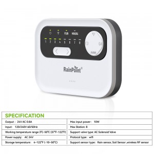 RainPoint Wi-Fi Irrigation Controller (8 Zones) - Indoor Use - HIC801W