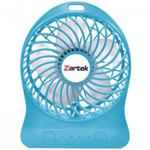 Zartek Rechargeable Mini Fan – BLUE- 3 Speeds- Portable- USB type C Rechargeable- 2200mAH Battery