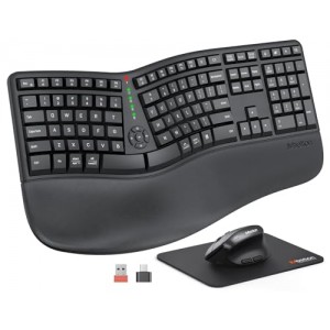 Tuff-Luv - Meetion - Ergonomic Rechargable - Wireless Keyboard and Mouse- Ergo Keyboard with Vertical Mouse- Split Arch Keyboard with Cushioned Wrist Palm Rest- Natural Typing -RECHARGEABLE AND LONG L
