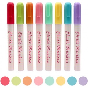 Wine Glass Marker Pens - Set of 8 Pens - Dry &amp; Wet Marker Pens - Erasable Chalk Markers for Blackboard - Chalkboard - Signs - Windows - Glass - Mirrors