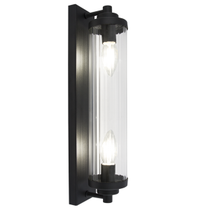Brightstar WB387/2 Black Metal Wall Bracket with Clear Fluted Glass