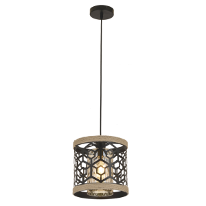 Metal and Rope Pendant with Amber Inner Glass |PEN860 ROPE