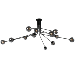 Metal Chandelier with Smoke Colour Glass |CH701/12 BLACK