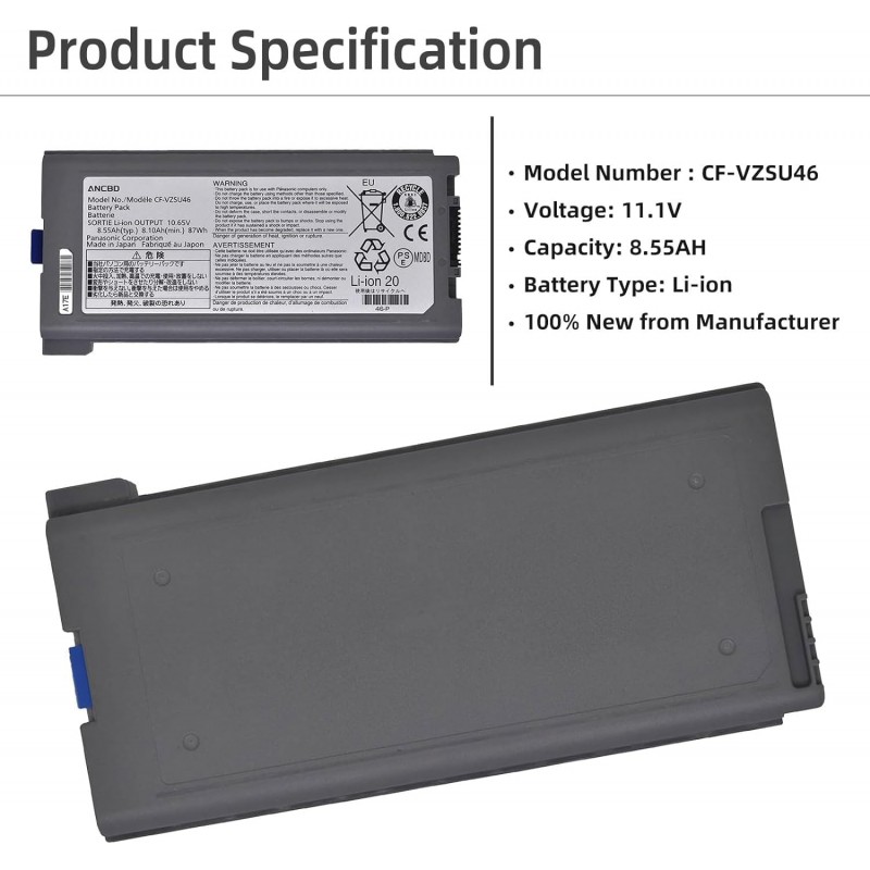 CF-VZSU46 / CF-VZSU46AU New 9Cell Laptop Battery Replacement for