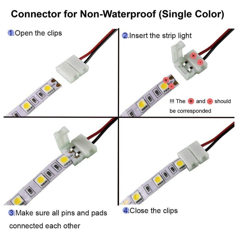 Single Led Pin 2 Pin 10mm LED Connector Kit for Single Color 5050 Led Strip Lights ...