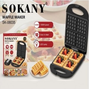 Sokany SK-08035 Waffle Maker- 4 Pieces- 1200 Watt - Black