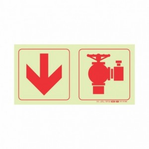 Photoluminescent 190MM Safety Sign - F15-ARROW Down+fire Hydrant