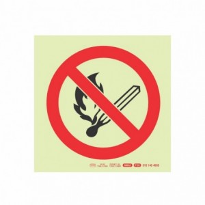 Photoluminescent 190MM Safety Sign - F26-NO Open Or Naked Flames