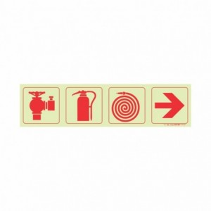 Photoluminescent 190MM Safety Sign - F3-FIRE Hydrant+fire Extinguisher+fore Hose Reel+arrow Right