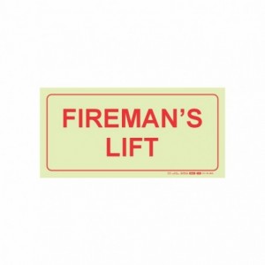 Photoluminescent 190MM Safety Sign - F47-FIREMANS Lift