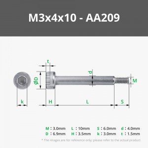 Bambu M3x4x10 SHSS Head Shoulder Machine Screw Set AA209 - 10pc