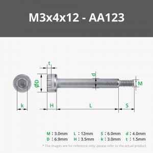 Bambu M3x4x12 SHSS Head Shoulder Machine Screw Set AA066 - 5pc