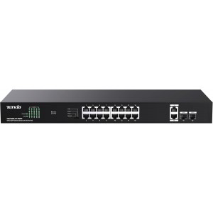 Tenda TEG1120P-16-250W- 16 Port Gigabit PoE Switch Compatible with IEEE 802.3af/at Devices- Rack Mountable- Unmanaged PoE+ Switch with 16 Port PoE+@230W &amp; 2 RJ45 Ports &amp; 2 SFP Slots