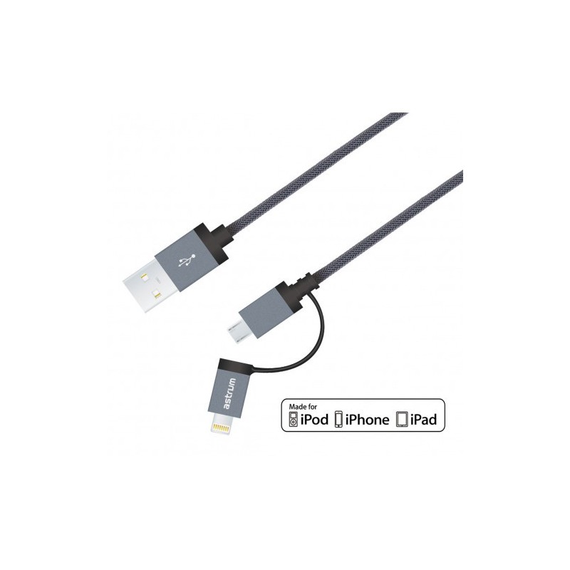 Astrum CHARGE/SYNC CABLE APPLE 8PIN / MICRO USB BRAID GREY