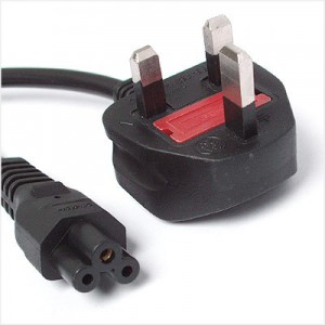  ZCLOVER 3 Point UK Square Pin Plug to Clover Connector Black