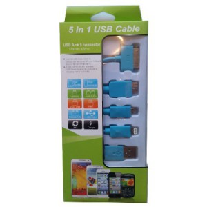 USB Mobile Data Cable 5 In 1 Charger And Sync Blue