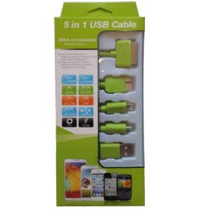 USB Mobile Data Cable 5 In 1 Charger And Sync Lime