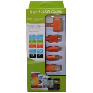 USB Mobile Data Cable 5 in 1 Charger And Sync Orange