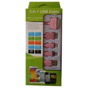 USB Mobile Data Cable 5 In 1 Charger And Sync Pink