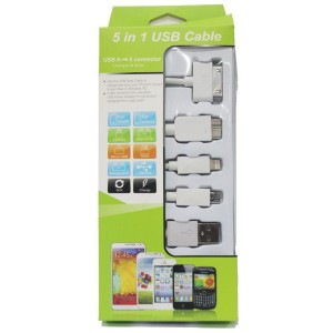 USB Mobile Data Cable 5 In 1 Charger And Sync White