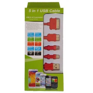 USB Mobile Data Cable 5 In 1 Charger And Sync Red