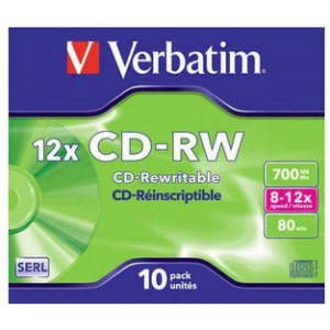 Verbatim - 700MB - CD-RW (12X) - JEWEL CASE - (BOX OF 10)