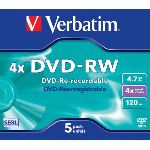 Verbatim - 4.7GB DVD-RW (4X) - JEWEL CASE (PACK OF 5)