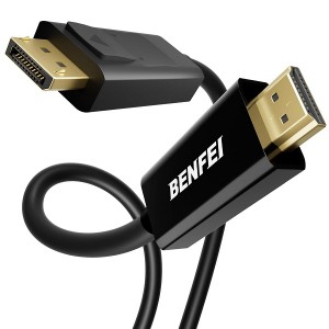 BENFEI DisplayPort Male To HDMI Male 1.8m Cable Used Connecting Primary Devices With DisplayPort To Monitors With HDMI- Equipped With Gold-Plated Connectors And Supports 4K@30Hz Resolution - Black Col