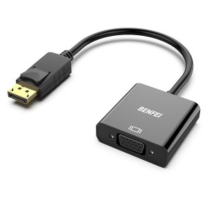 BENFEI DisplayPort Male To VGA Female Adapter With Gold-Plated Connector And Supports Resolution Up To 1080P@60Hz - Black Colour