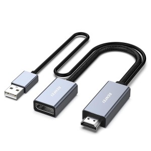 BENFEI HDMI Male To DisplayPort Female Adapter With USB-A Power Port Male And Supports Resolution Up To 4K@60Hz- Simultaneously Sync Video And Audio And Solid Nickle-Plated Connectors - Grey Colour