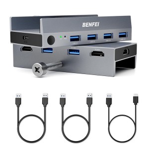 BENFEI All-Aluminium 4-In 2-Out USB HDMI KVM Switch Supports High-Definition 8K@60Hz Resolution And Seamless Switch Between 2 PCs - Grey Colour