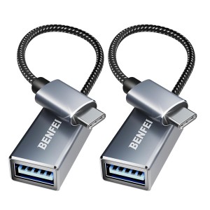 BENFEI USB-C Male To USB-A 3.2 Female OTG Adapter 2-Pack With Aluminium Shell Casing- Nickle-Plated Connectors And Supports Data Transfer Rate Up To 5Gbps - Grey Colour