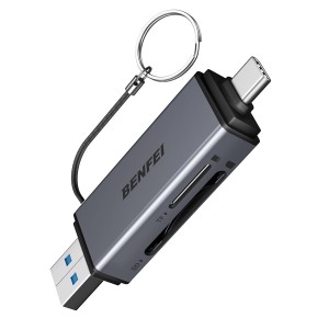 BENFEI USB-C And USB-A 3.0 Multi-Card Reader With OTG Function- Transfer Speed Up To 5Gbps And Built-In SD/TF Card Slots - Grey Colour