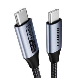 BENFEI USB-C 3.2 Gen 2 Male To Male 5A QC/PD3.0 100W(Max.) 1m Cable With Nickle-Plated Connectors And Supporting Fast Data Transfer Speed Up To 10Gbps- Grey Colour
