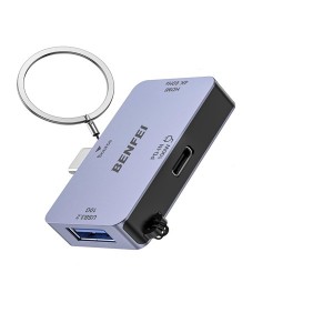 BENFEI USB-C 3-In-1 Mini Hub With Premium Aluminium Alloy Casing And Built With 1X HDMI (4K@60Hz)- 1X USB3.2 10Gbps Female And USB-C 100W (Max) PowerDelivery - Grey Colour