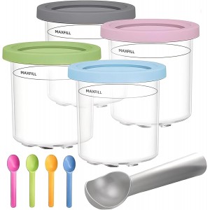 Ninja Creami NC301 Pint Containers and Lids with Spoons (Set of 4) - Includes Ice-Cream Scoop
