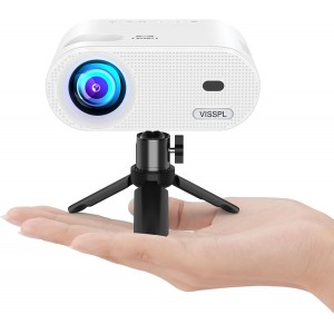 VISSPL 1080P HD Mini Projector with Tripod | Portable Movie Projector for iPhone- Android- Windows | 8000L Brightness- 200-Inch Display- Built-In Speaker