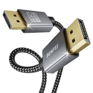 BENFEI DisplayPort Male To Male 8K@60Hz Nylon Braided 1.8m Cable With Premium Aluminium Alloy Casing And Gold-Plated Connectors  - Grey Colour